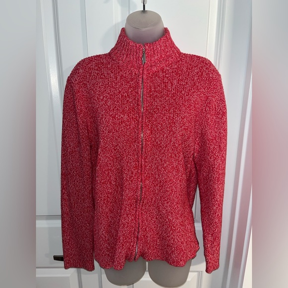 Liz Claiborne Sweaters - Crazy Horse by Liz Claiborne Red/White Knitted Zip Up Sweater Size Large